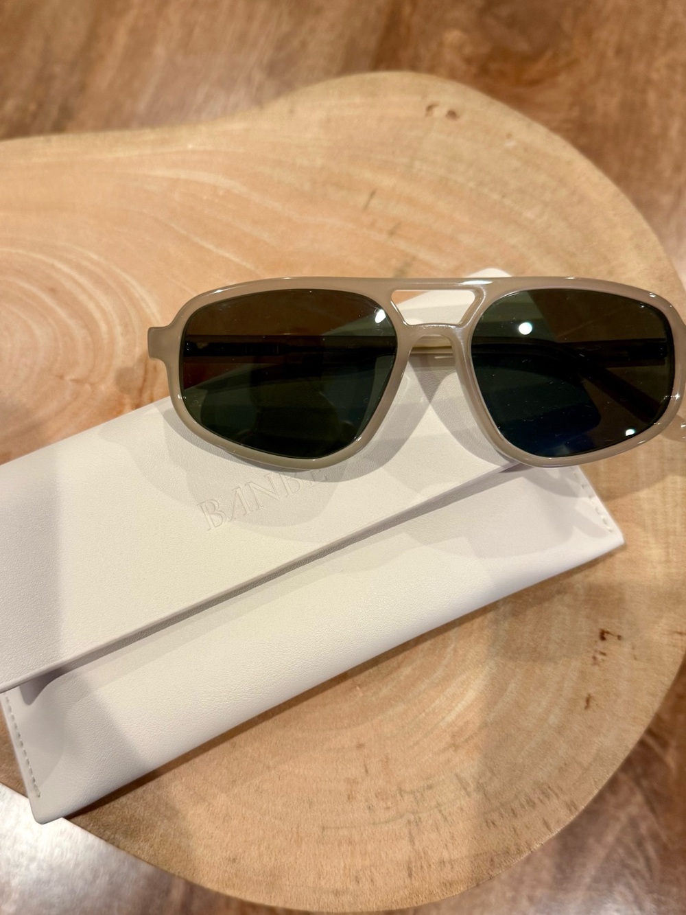 Banbe Greige Aviator Sunglasses with Dark Green Lenses by Band